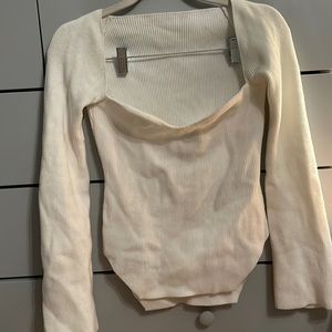 White Ribbed Long Sleeve Top